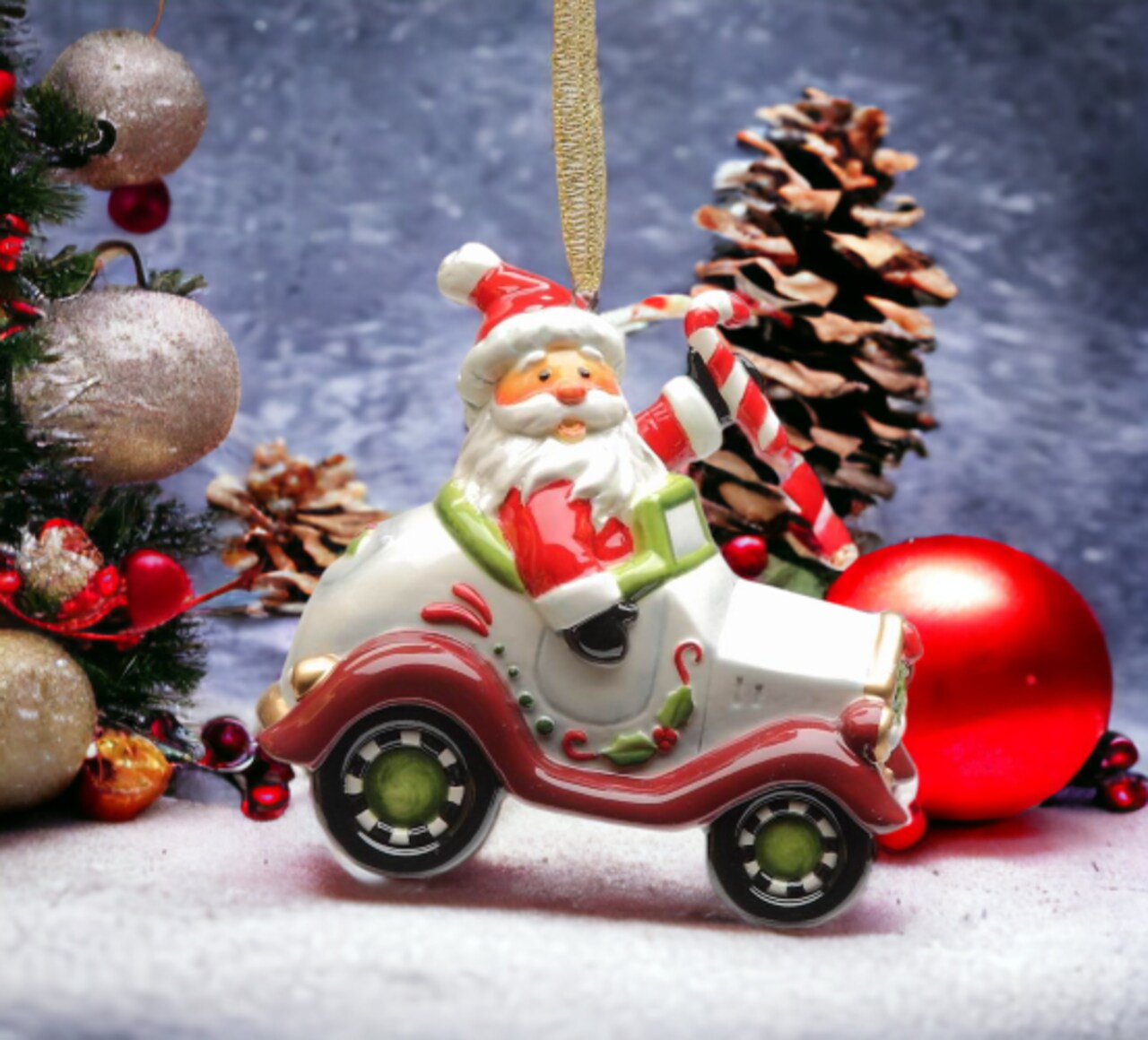 Ceramic Santa Driving Car Ornament, Home Décor, Gift for Her, Gift for Mom, Kitchen Décor, Christmas Décor